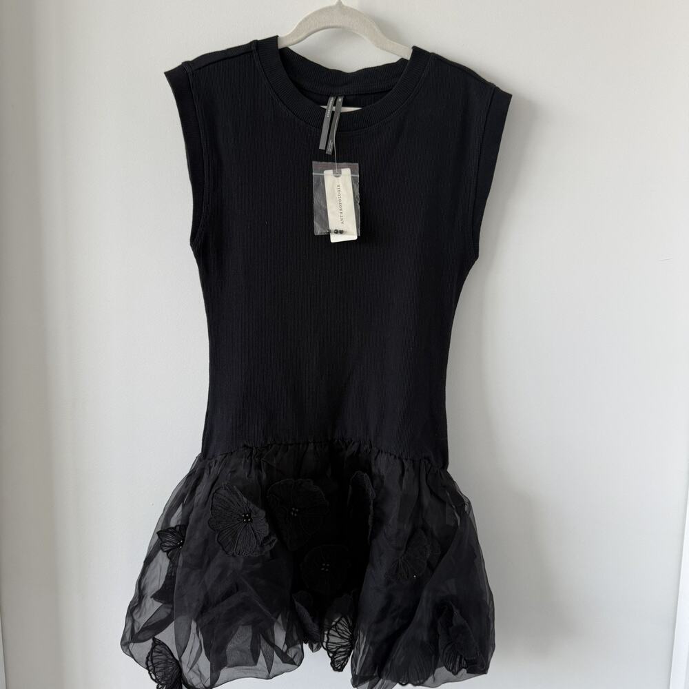 NWT Anthropologie black bubble hem tunic top in size XXS‎ balletcore stretch